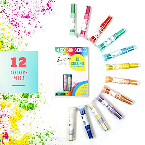 ToysButty 12 Farben Mica Pulver Kit für Epoxidharz-Pigmentset Seifenfarben, blumige Farben Tuben aufbewahrt, Make Up, Lipgloss, Badebomben, Kunstharzfarbstoff Sommer in der 4-Jahreszeiten-Kollektion