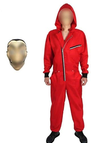 Yigoo Costume de partenaire d'Halloween pour femme et homme - Costume de carnaval - Combinaison avec masque - Cosplay - Pour adulte - Rouge - Taille L
