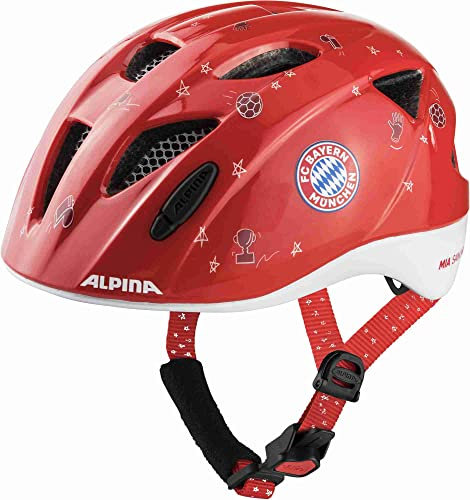 Alpina Kinder Fahrradhelm Leichter, Sicherer & Bruchfester FC Bayern Fahrradhelm mit Optionalen LED-Licht Für Kinder, FCB Gloss 49-54 cm