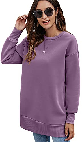 Felpa Lunga Donna Felpe Lunghe Oversize Donna Pullover Donna Felpa Felpata Sportiva Donna Manica Lunga Felpe Sportive Larghe Donna Invernali Sweatshirt Donna Taglie Forti Larga Personalizzate Viola XL