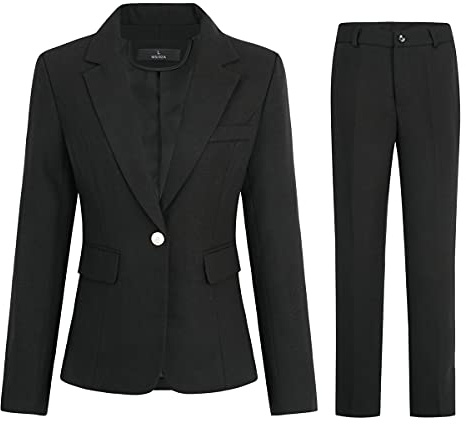 YYNUDA Traje de negocios para mujer, elegante, de oficina, ajuste ajustado, 2 piezas, traje para boda, 2 divisores, blazer pantalón, Negro , M