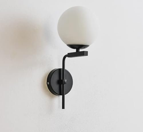 KUYT Lámpara de Pared Simple Y Moderna, Lámpara de Pared Esférica, E27, Vestidor, Dormitorio, Pasillo de la Sala de Estar, Terraza de Villa, Balcón de Jardín./Negro/sin Fuente de Luz