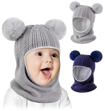 Baby Winter Hat Scarf Set 2 Pack, Toddler Beanie Hats Girl Boy with Neck Warmer, Beanie for Kids Knit Warm for Cold Weather