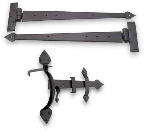 Lot de charnières en T forgées à la main de 45,7 cm en forme de flèche et loquet de porte Suffolk – Finition cire d'abeille – Décoration infinie