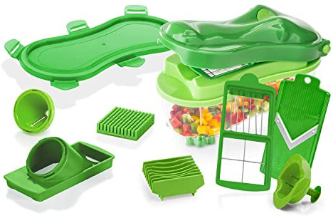 Genius Nicer Dicer Fun Croco | 13-tlg. Food Slicer, Grün, Edelstahl, Kunststoff