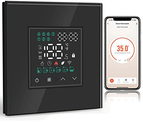 BSEED Smart Alexa Thermostat, Elektrische Fußbodenheizung Thermostat, Programmierbare Thermostat für 16A Elektroheizung, Heizungsthermostat, Kompatibel mit Alexa, Google Home Schwarz (Hub unbenötigt)