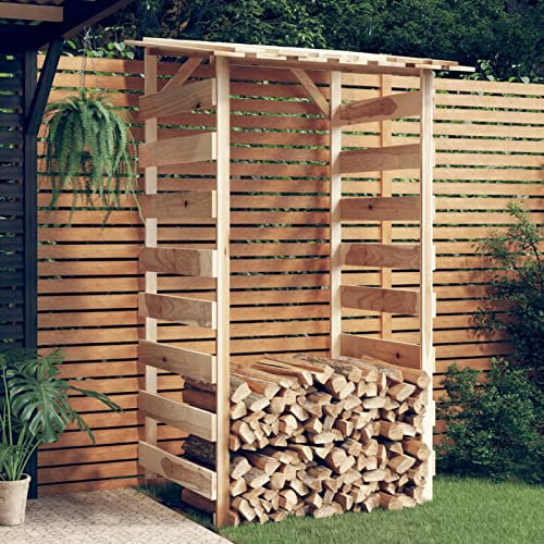 BULANED Pergola mit Dach, Kaminholzregal Aussen, Brennholzregal Außen, Holzunterstand, Holzstapelhilfe, 100x90x200 cm Imprägniertes Kiefernholz