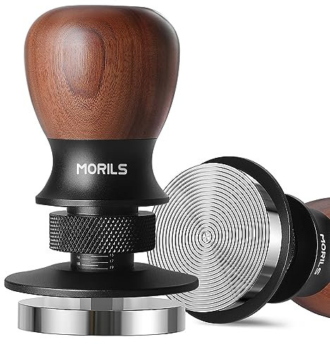 Kaffee Tamper 53.3mm, MORILS Nussholz Espresso Tamper, einstellbare Tiefe, Edelstahl Basis Tamper Passend für alle 53.3mm 54mm Portafilter, Espresso Zubehör