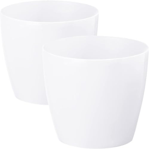 PECZEKO Macetas Brillantes Macetas Decorativas Hierbas Macetas Redondas de plástico duraderas y Ligeras para salón, Comedor, Cocina, terraza, balcón Juego de 2 Piezas (Blanco, diámetro 36 cm)