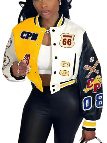 Glitrandi Varsity Jacket for Women Jacket with Patches Cropped Bomber Leather Jacket Woman Winter Spring 2025 S-XXL