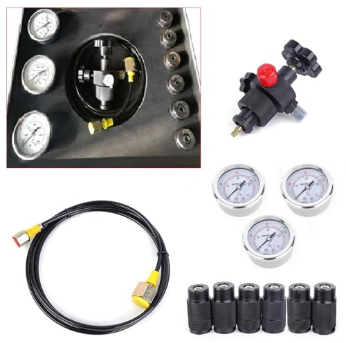 HARIPYER Hydraulikspeicher, 40 MPA Stickstoff-Füllset, Gasventil-Testset mit Hydraulikmessgeräten-3-10/25/40 0–100 BAR/1500 PSI; 0–250 BAR/3600 PSI; 0–400 BAR/6000 PSI