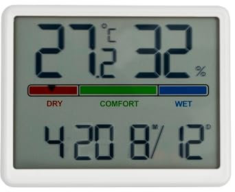 GIFTMARKET - Termómetro de interior digital. Termómetro digital con higrómetro. Indicador de confort, reloj y calendario. Termómetro de color blanco. Ideal para hogar. ABS. Medidas: 9,3 x 7,2 x 1,6cm