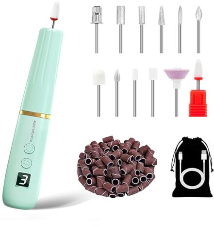 XunmotorYao Torno para Uñas Profesional 12 in 120000 RPM Lima Eléctrica Uñas Seguro LCD Kit de Manicura y Pedicura Eléctrico Profesional Nail Drill Recargable USB para Uñas de Gel,Verde