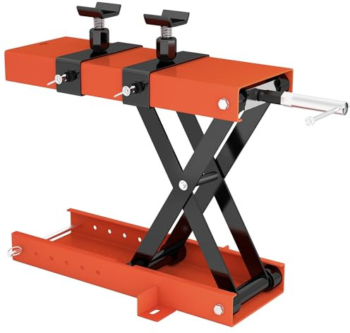 HOMCOM 500 kg Motorcycle Scissor Lift Jack, Heavy Duty Steel Adjustable Motorbike Lifting Hoist Stand with Safety Pin, Foldable Lifter for Dirt Bike Repair Maintenance, 45x15 cm Large Platform, Orange