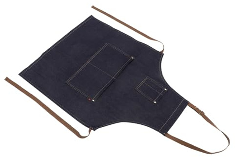 SEWOART Delantal de Trabajo Ajustable de Mezclilla Azul para Peluqueros Cocineros y con y Correa de Cuello para Salones Cocina y Cafeterías