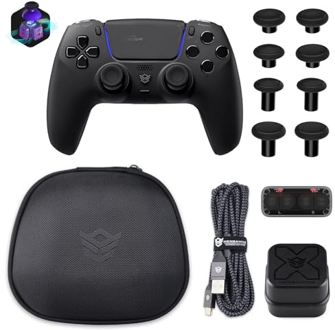 HEXGAMING ULTIMATE PRO Controller per ps5/PC,Wireless/USB Joystick Pro per ps5,4 Tasti Posteriori Rimappabili&8 Levette Analogiche Effetto Hall&6 Profil&Trigger Grilletti Regolabili,Nero Chaos