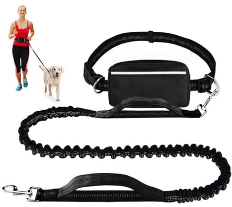 Guinzaglio da Jogging,Guinzagli Mani Libere per Cani,Guinzaglio per Cani da Corsa con Cintura in Vita,Marsupio Staccabile,Doppi Manici,Adatto per Jogging,Escursionismo,Corsa e Altri Sport