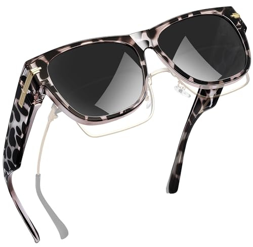 Joopin Surlunettes de Soleil Polarisées Carrée Femme Homme Gris Léopard