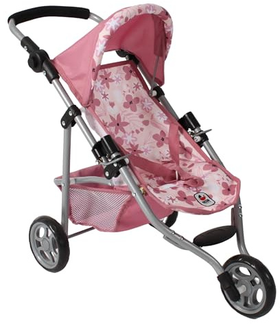 Bayer Chic 2000 – dockvagn Lola, barnvagn för dockor upp till ca 50 cm storlek, joggingvagn, dockjoggare, dockvagn, blommor rosa