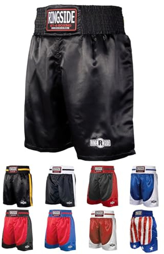 Ringside Pro-Style Boxing Trunks, Satin Boxing Shorts for Men and Women, Ideal for MMA, Muay Thai, Black, Medium