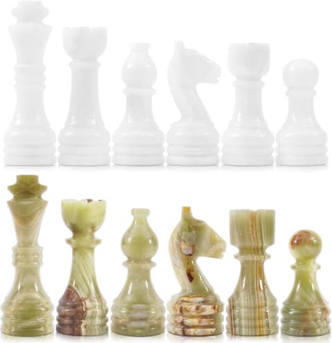 Radicaln Marble Chess Figures 3.5'' Inches White and Green Handmade Marble Chess Pieces for Board Game Figures & Board Travel Set for Adults