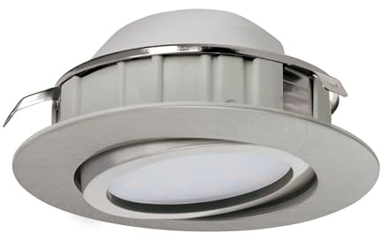 Eglo LED Spot encastrable Pineda, spot LED en plastique, luminaire encastré LED nickel mat, spot LED dimmable, plat et orientable, Ø 8,4 cm