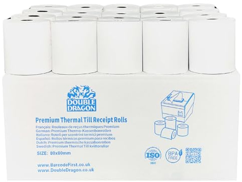 80mm x 80 mm Thermal Paper Till Rolls- Machine Till Rolls, Credit Card Rolls, PDQ Cash Register Receipt (20 Rolls)