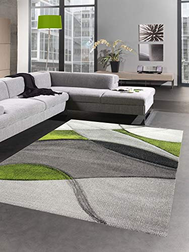 CARPETIA Teppich modern Teppich Wohnzimmer Wellen grün grau schwarz Größe 80x150 cm