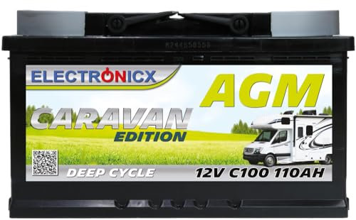 ELECTRONICX Batteria AGM a Scarica Lenta 12V 110Ah C100 Edizione Caravan – Senza Manutenzione, Sigillata, Resistente alle Vibrazioni – Batteria AGM per Camper, Barca, Pannelli Solari, Sistemi Off-Grid