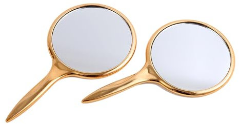 Hosh 2 Pezzi Specchio da Trucco Portatile, Specchietto a Mano con Manico, Specchietto a Mano in Metallo, Usato per la Casa, all'Aperto, San Valentino, Compleanno, Anniversario (Rosa/Viola)