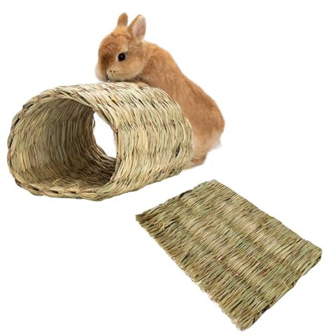 Hamiledyi Kaninchen-Gras-Tunnel, Kaninchengras, Bett, Naturstroh, gewebte Matte, Winter, warm, Versteck für Kaninchen, Rennmaus, Frettchen, Chinchilla, Meerschweinchen