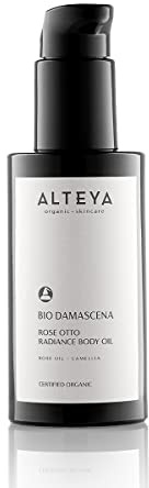 Alteya Bio Körperöl Bio Damascena 100 ml für strahlender Körper mit Rosenöl, Ylang-Ylang, Sandelholz - Beruhigt und Spendet Feuchtigkeit - NaTrue-zertifiziert