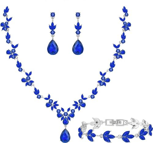 BiBeary Schmuck Set Braut Damen Blatt Blume Hochzeit Statement Halskette Ohrhänger Ohrringe Set Party Abschlussball