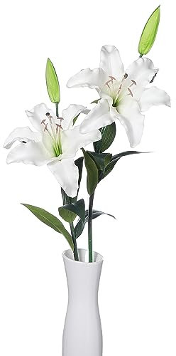 huaao 2PCS Fleurs Artificielles lys Blanc en Latex 76 cm de Tige, Touche Véritable, Bouquets Artificiels Arrangement Floral Floraux, Décoration pour Mariage, Fête, Bureau, Centres de Table