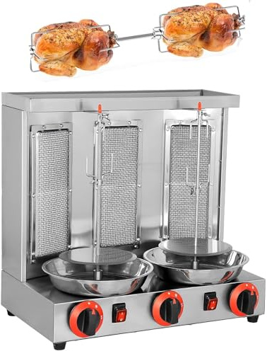 DPLXFPP Asador Vertical Horno Parrilla Máquina De Asar A Gas Asador Carne Comercial, Cocina De Kebab De Encimera Asador Giratorio Máquina para Hornear 360° Giratorio,Silver-L