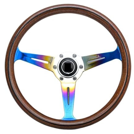 HLQXHM Volante classico in legno vintage da 35,6 cm JDM Racing Sport con raggio blu bruciato
