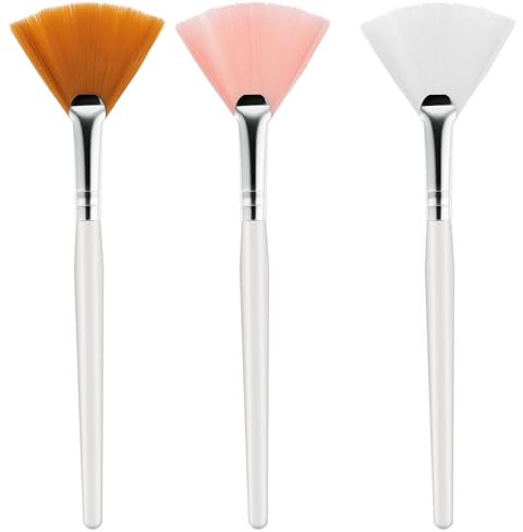 Tyqour 3 Stück Fächerpinsel Make Up für Gesicht Sbehandlungen, Tragbare Fan Maskenpinsel Set Nylon Fächerpinsel zum Malen, Malen Pinsel Set Weich Make-Up Maske Creme Kosmetikerin