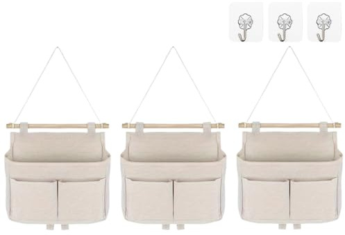 Kellegour 3 organizadores colgantes de 3 compartimentos, bolsa de almacenamiento de pared, organizador colgante, organizador de pared con ganchos, bolsa de almacenamiento colgante para casa, pasillo,