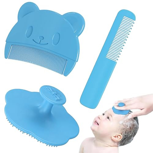 XURJUMI Brosse de bain pour bébé, 3 Pcs Brosse Cheveux Bebe Peigne Brosse Croute de Lait Bebe Peigne Croute de Lait Bebe Aide à Masser Doucement le Cuir Chevelu, Adapté aux Nouveau-Nés