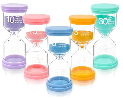 Filltown Sanduhren Set, 5 Stück Visuelles Zeitmanagement Macaron-Farbe Sanduhr mit 3/5/10/15/30 Minuten, Sanduhr für Lernen, Spiel Timing, Kreative Geschenke, die Dekoration im Home Office