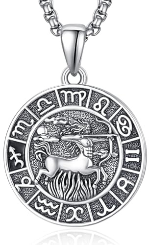 ADMETUS 12 stjärntecken halsband silver 925 stjärntecken hänge smycken runda stjärntecken konstellation kedja gåvor för män med 2,5 mm 50 cm + 2 tum rolokedjor, Sterlingsilver, Ingen ädelsten