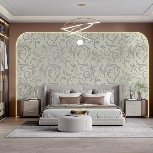 Swehooirt Bedroom Damask Wallpaper for Adults Sage Green Wallpaper for Bedroom Teal Retro Floral Leaf Slight Glitter for Hallway Dining Room