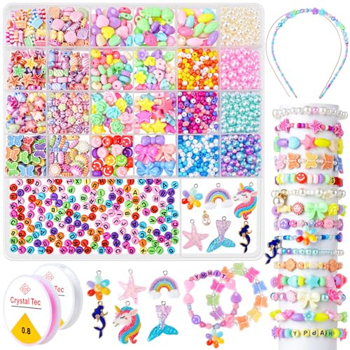 snookids Perline per bracciali, braccialetti fai da te per bambini, set fai da te per bambini dai 6 anni, regali per ragazze 5 6 7 8 9 10 anni, regali di Natale