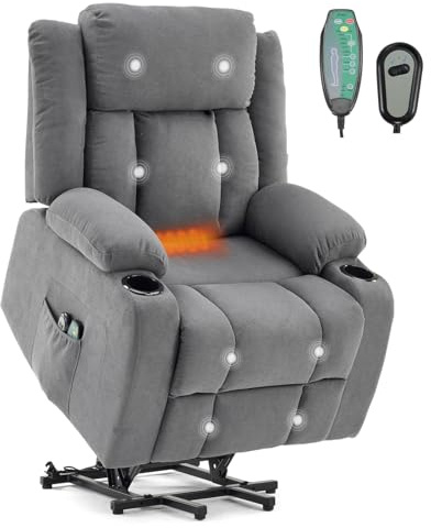 LEADZM Silla Relax Eléctrica con Función de Masaje y Calor, Inclinación Ajustable y Reposapiés, Control Remoto Incluido Dunkelgrau