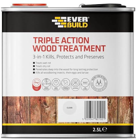 Everbuild LJUN02 Triple Action (Kills, Protects and Preserves) Wood Treatment, Clear, 2.5 Litre
