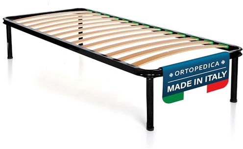 DOLCI SOGNI - Rete Letto Singola 80x190 Ortopedica a Doghe di Legno, con Piedi Stabili e Tappi Anti-Scivolo, Struttura in Ferro, 100% Made in Italy