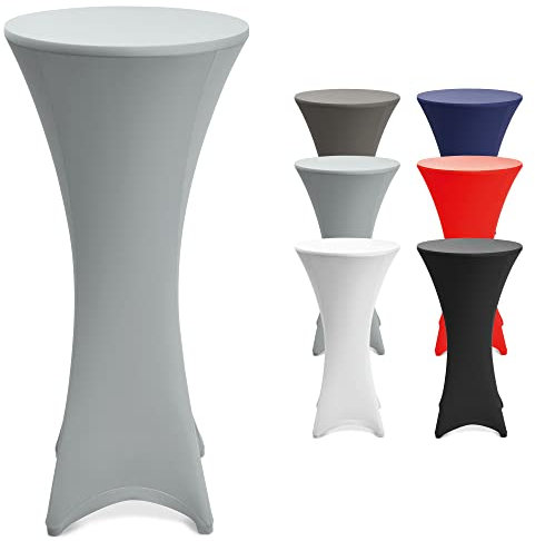 Beautissu Stretch Stehtisch Hussen 80cm Silber – Waschbar Bügelfrei Stehtisch Hussen für Stehtische Stehtischhussen rutschfest Verstärkung Fußbereich Tischhusse Tischdecke Stehtisch Rund – Stella