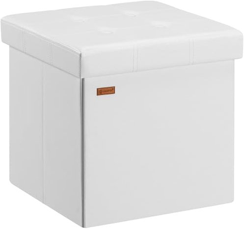 Casaria® Hocker mit Stauraum Weiß Faltbar Deckel Kunstleder Gepolstert 38x38cm Klein Schlafzimmer Wohnzimmer Flur Sitzhocker Fußhocker Polsterhocker