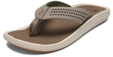 OLUKAI Ulele Men's Beach Sandals, Water Resistant Flip Flops, Arch Support & Comfort Fit, Lightweight & Durable, Enhanced Grip & Traction, Clay/Mustang, 11