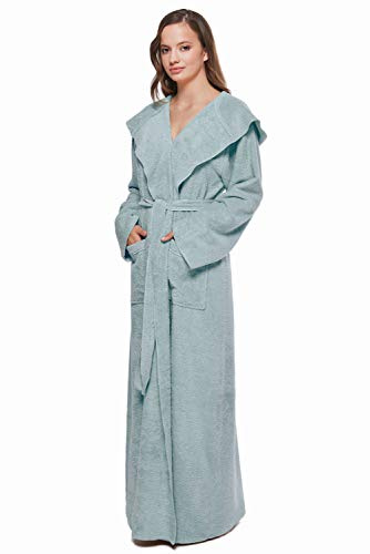 Arus Women's Princess Robe Ankle Long Hooded Lightweight Turkish Cotton Bathrobe Seafoam Large